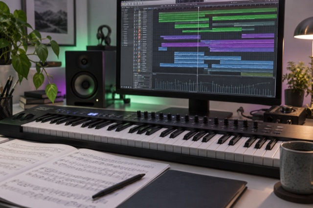 MIDI keyboard และหน้าจอเรียบเรียงดนตรี